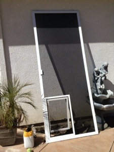 screen door with cat door built in